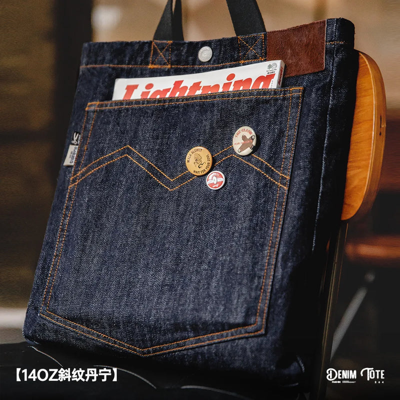 Workwear American Retro Denim Shoulder Crossbody Bag Denim Embroidery Large Capacity Portable Flat Tote Bag for Women