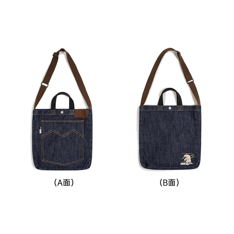 Workwear American Retro Denim Shoulder Crossbody Bag Denim Embroidery Large Capacity Portable Flat Tote Bag for Women