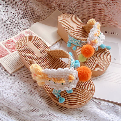 Retro Straw-woven Flat Slippers