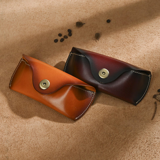 Handmade retro sunglasses box head layer cowhide glasses waist bag vegetable tanned leather magnetic button glasses bag