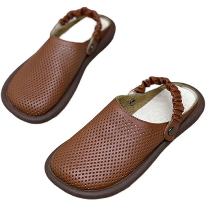 Retro Handmade Leather Hollow Sandals Slippers