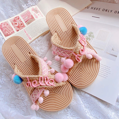 Retro Straw-woven Flat Slippers