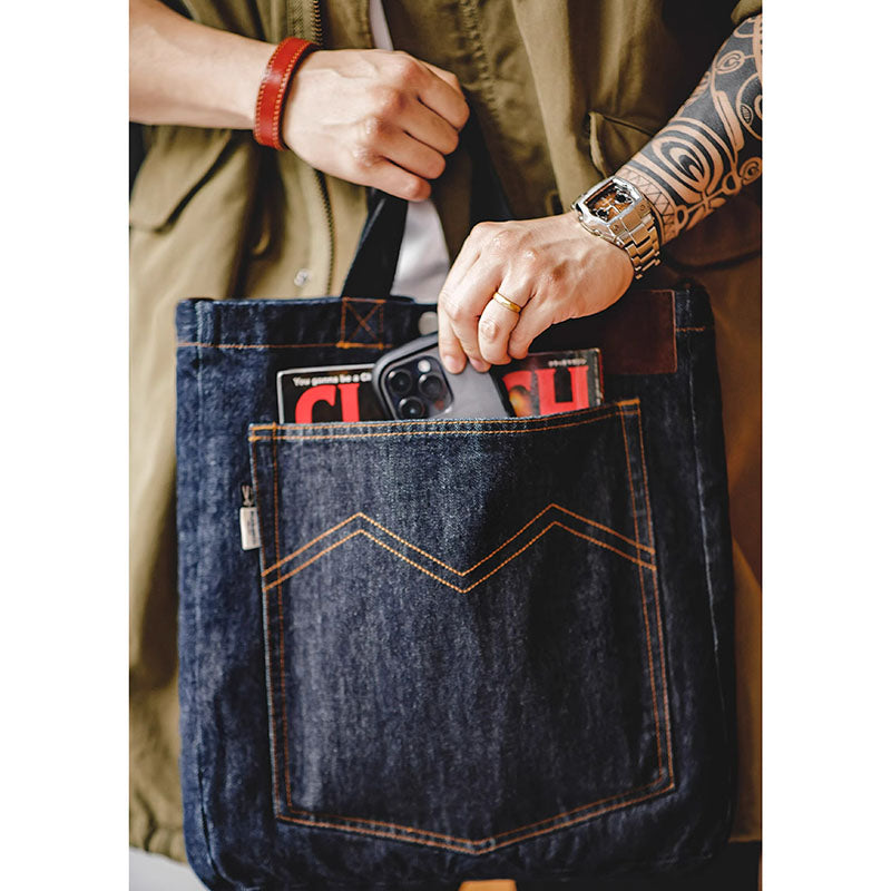 Retro Denim Washed Embroidered Tote Bag Messenger Bag