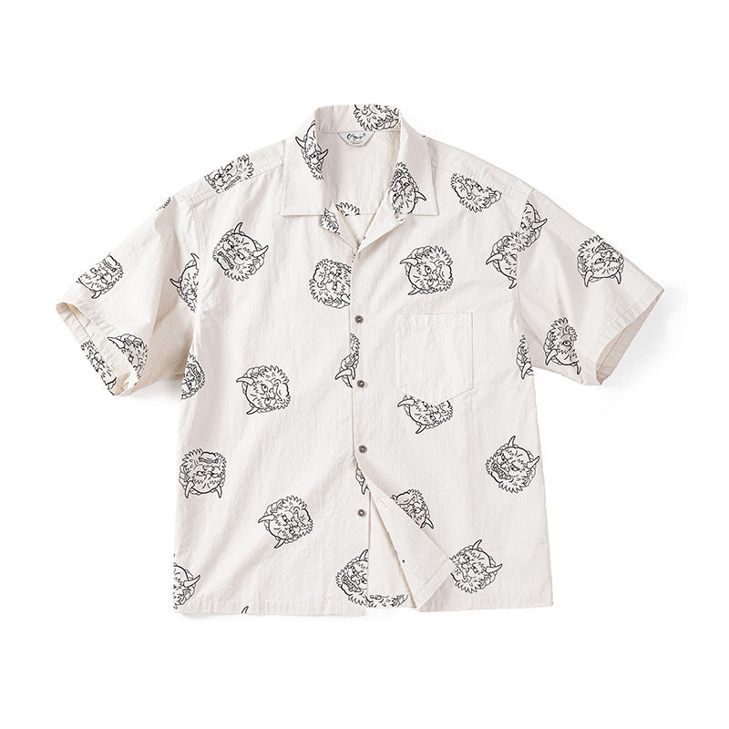 Retro Printed Cotton Linen Loose Shirt