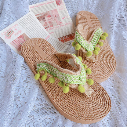 Retro Straw-woven Flat Slippers