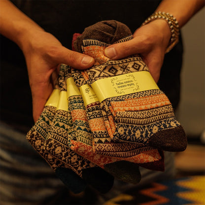 Winter colorful mid-calf socks thickened pure cotton stockings retro men's ethnic style boot socks（5 Pairs 5 color)