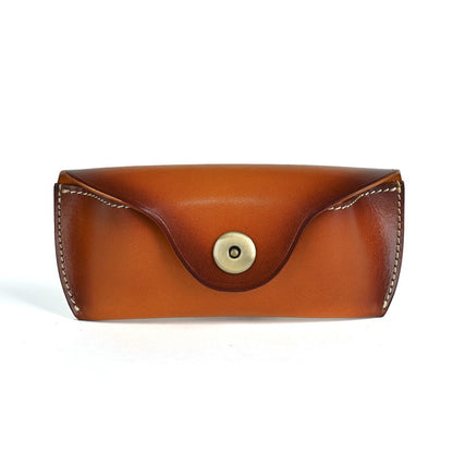 Handmade retro sunglasses box head layer cowhide glasses waist bag vegetable tanned leather magnetic button glasses bag