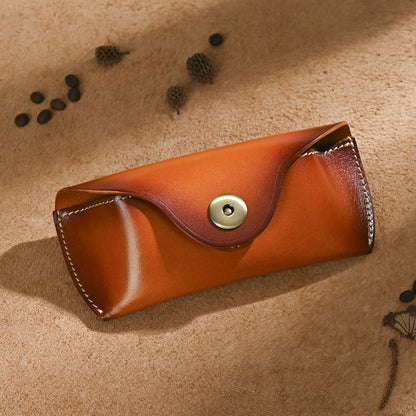 Handmade retro sunglasses box head layer cowhide glasses waist bag vegetable tanned leather magnetic button glasses bag