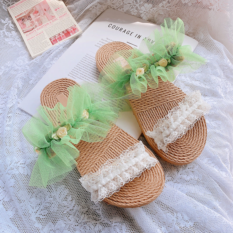 Retro Straw-woven Flat Slippers