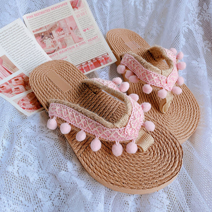 Retro Straw-woven Flat Slippers