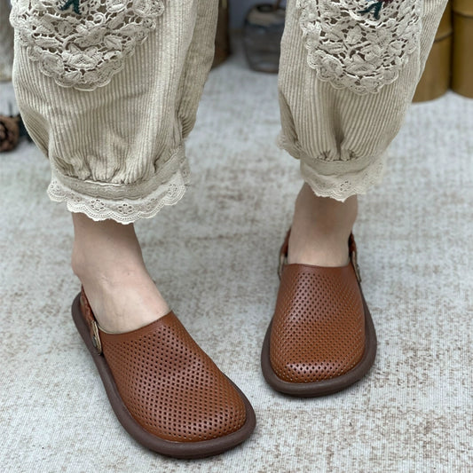 Retro Handmade Leather Hollow Sandals Slippers