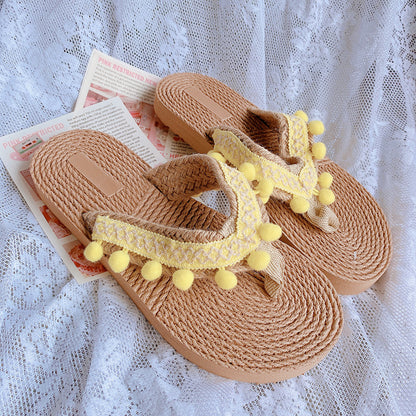 Retro Straw-woven Flat Slippers