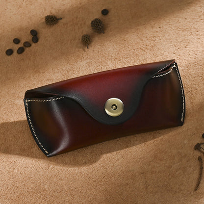 Handmade retro sunglasses box head layer cowhide glasses waist bag vegetable tanned leather magnetic button glasses bag