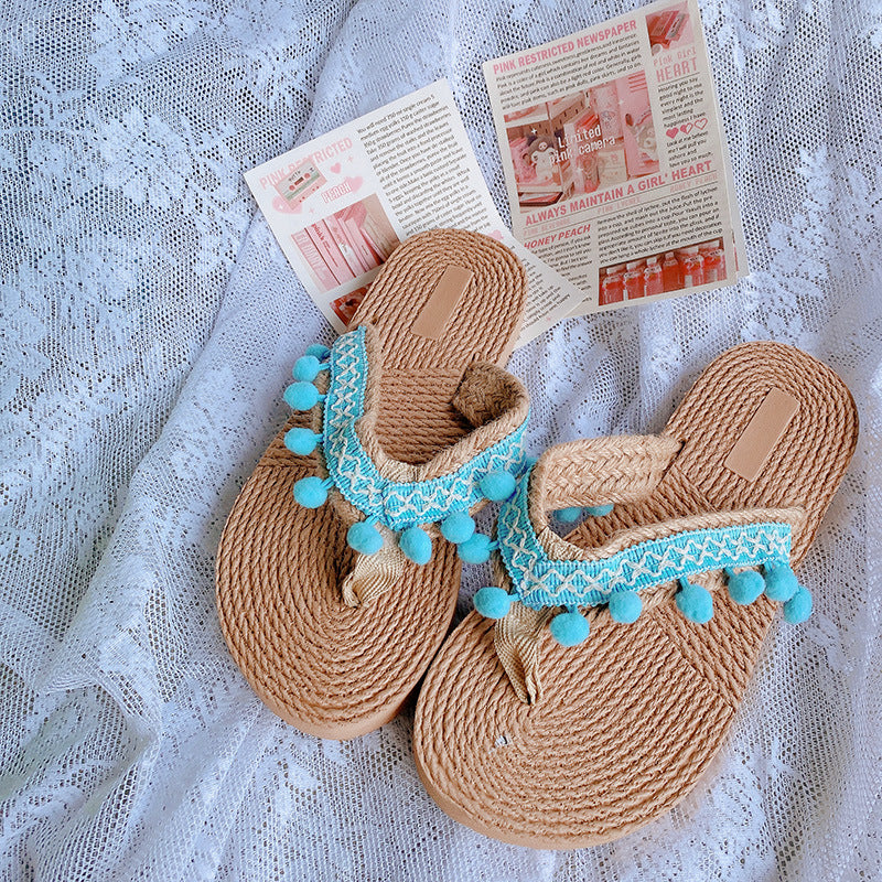 Retro Straw-woven Flat Slippers