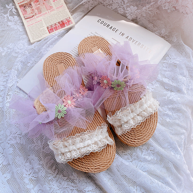 Retro Straw-woven Flat Slippers