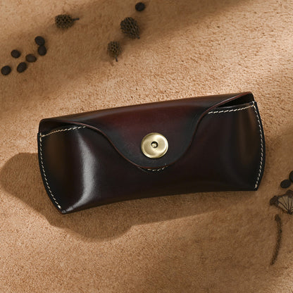 Handmade retro sunglasses box head layer cowhide glasses waist bag vegetable tanned leather magnetic button glasses bag