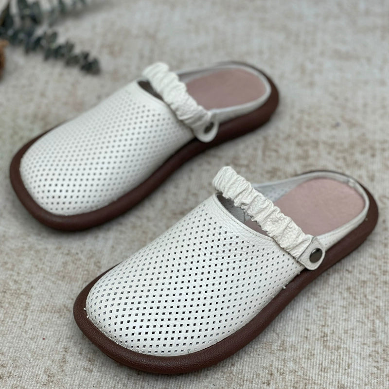 Retro Handmade Leather Hollow Sandals Slippers