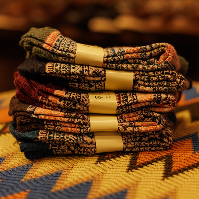 Winter colorful mid-calf socks thickened pure cotton stockings retro men's ethnic style boot socks（5 Pairs 5 color)