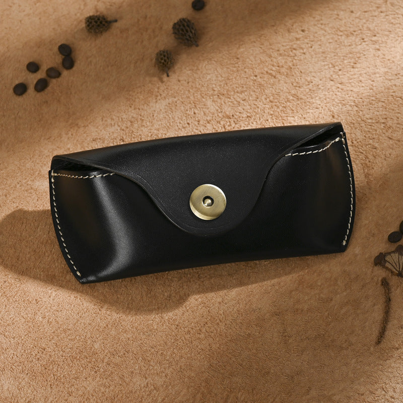 Handmade retro sunglasses box head layer cowhide glasses waist bag vegetable tanned leather magnetic button glasses bag