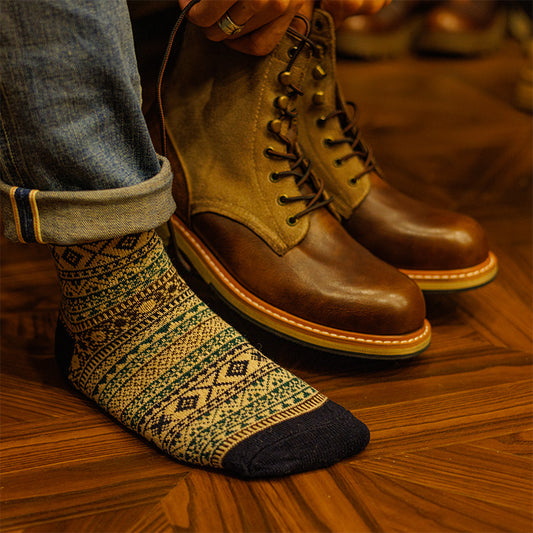 Winter colorful mid-calf socks thickened pure cotton stockings retro men's ethnic style boot socks（5 Pairs 5 color)