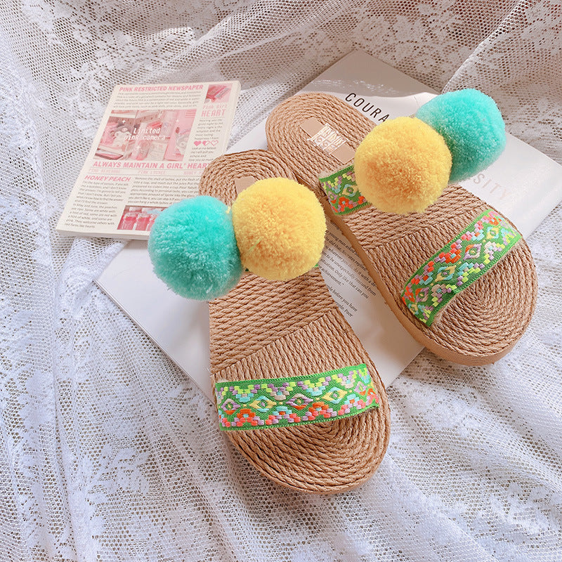 Retro Straw-woven Flat Slippers