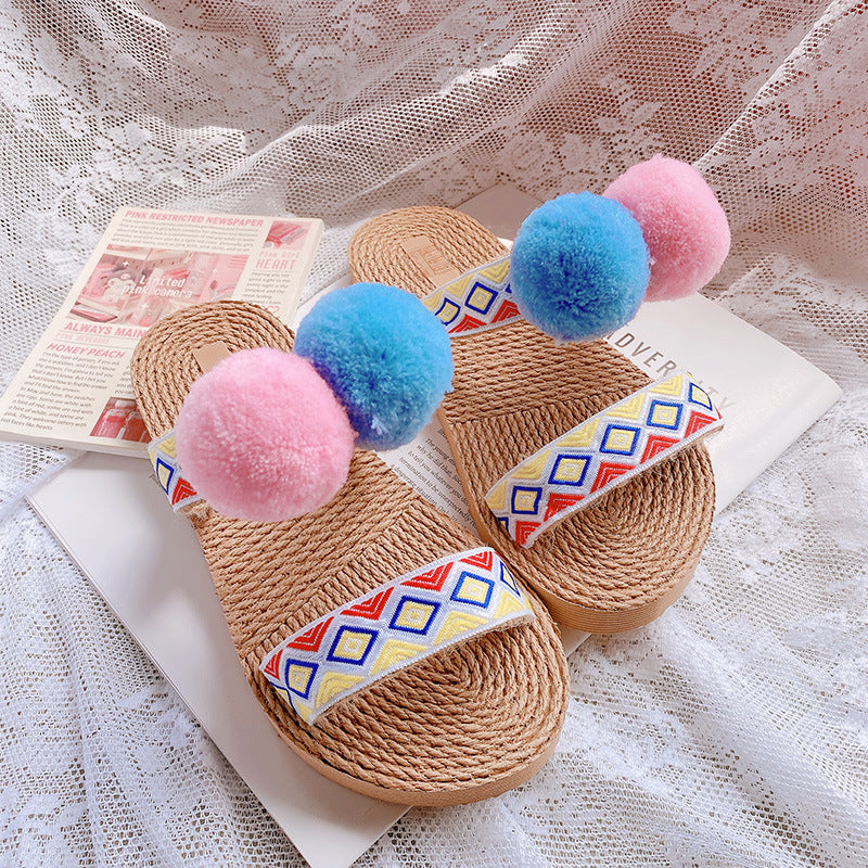 Retro Straw-woven Flat Slippers