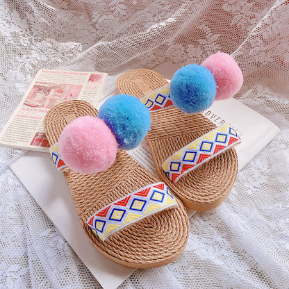 Retro Straw-woven Flat Slippers