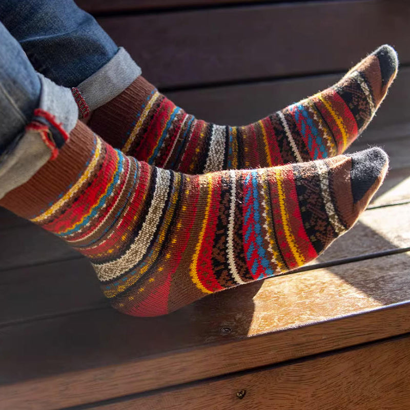 3 Pairs Winter colorful mid-calf socks thickened ethnic style boot socks