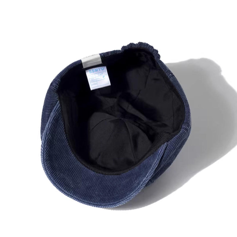 Retro Corduroy Flip Hat Beret Casual Cap Adjustable Hat