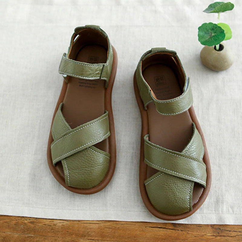 Retro Cross-strap Hollow Velcro Sandals