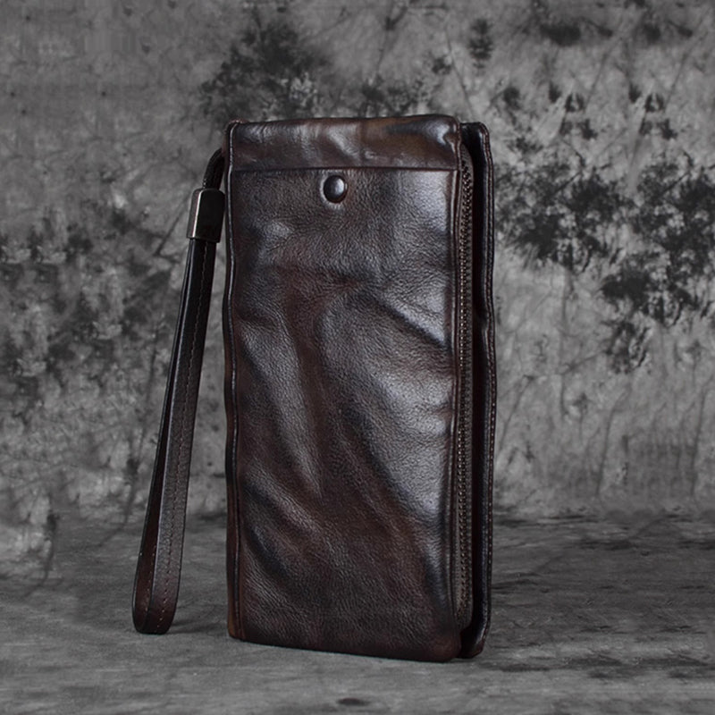 Men's Vintage Genuine Leather Wallet - Handmade Large Capacity Cowhide Money Clip