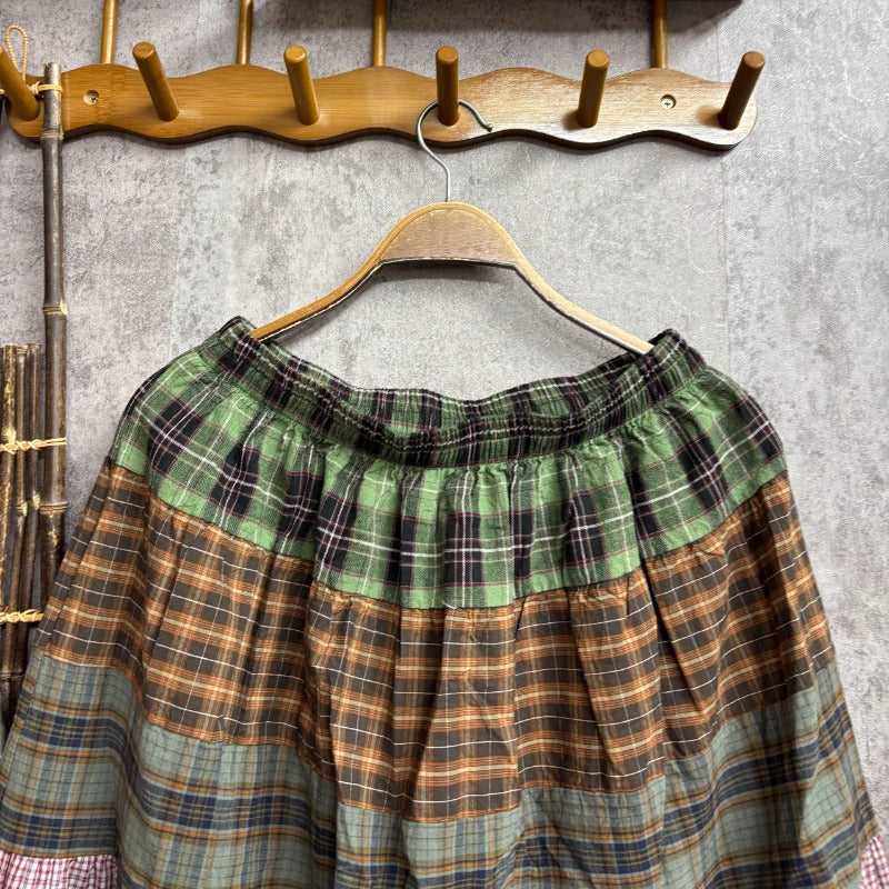 Retro Cotton Linen Patchwork Loose Skirt