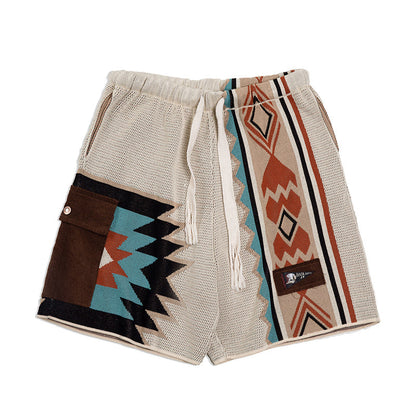 Retro Navajo knitted shorts Hawaiian ethnic style beach five-point pants