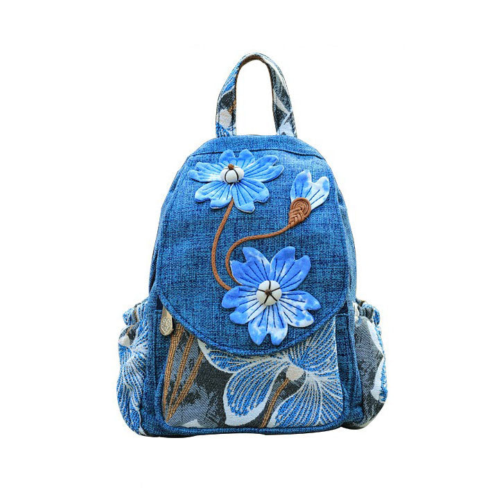 Retro Handmade Flower Canvas Bag Multi-functional Backpack