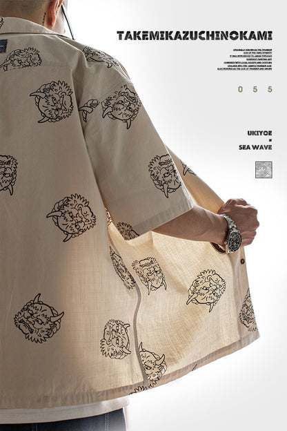 Retro Printed Cotton Linen Loose Shirt