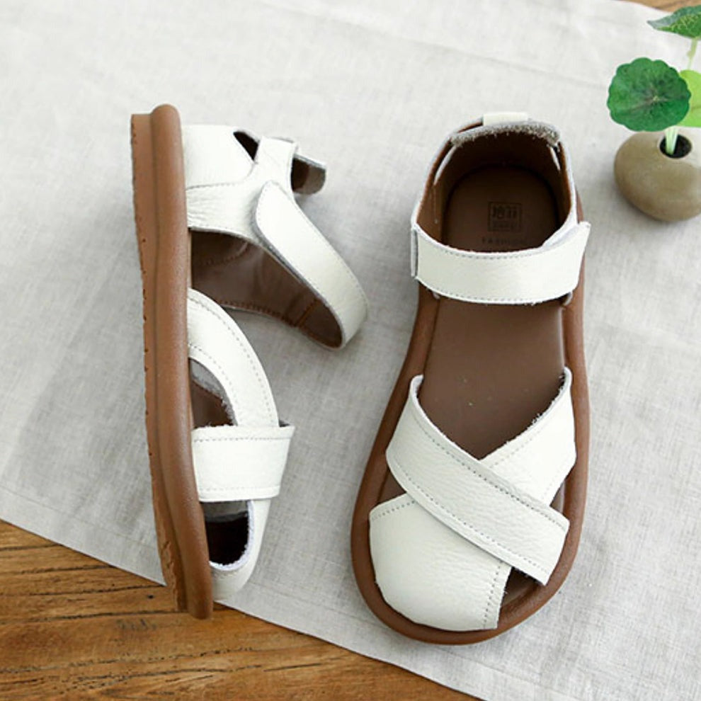 Retro Cross-strap Hollow Velcro Sandals