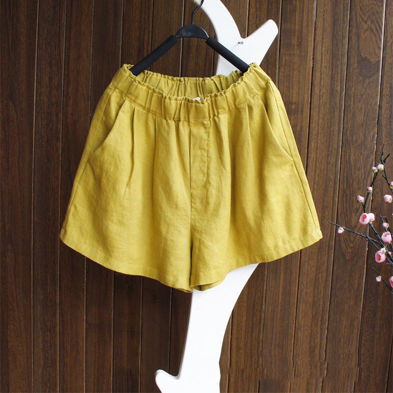 Retro Linen Cotton Shorts with pocket