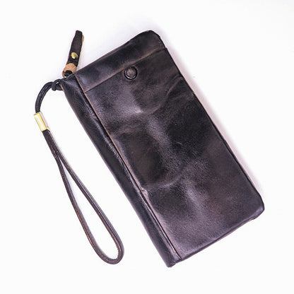 Men's Vintage Genuine Leather Wallet - Handmade Large Capacity Cowhide Money Clip