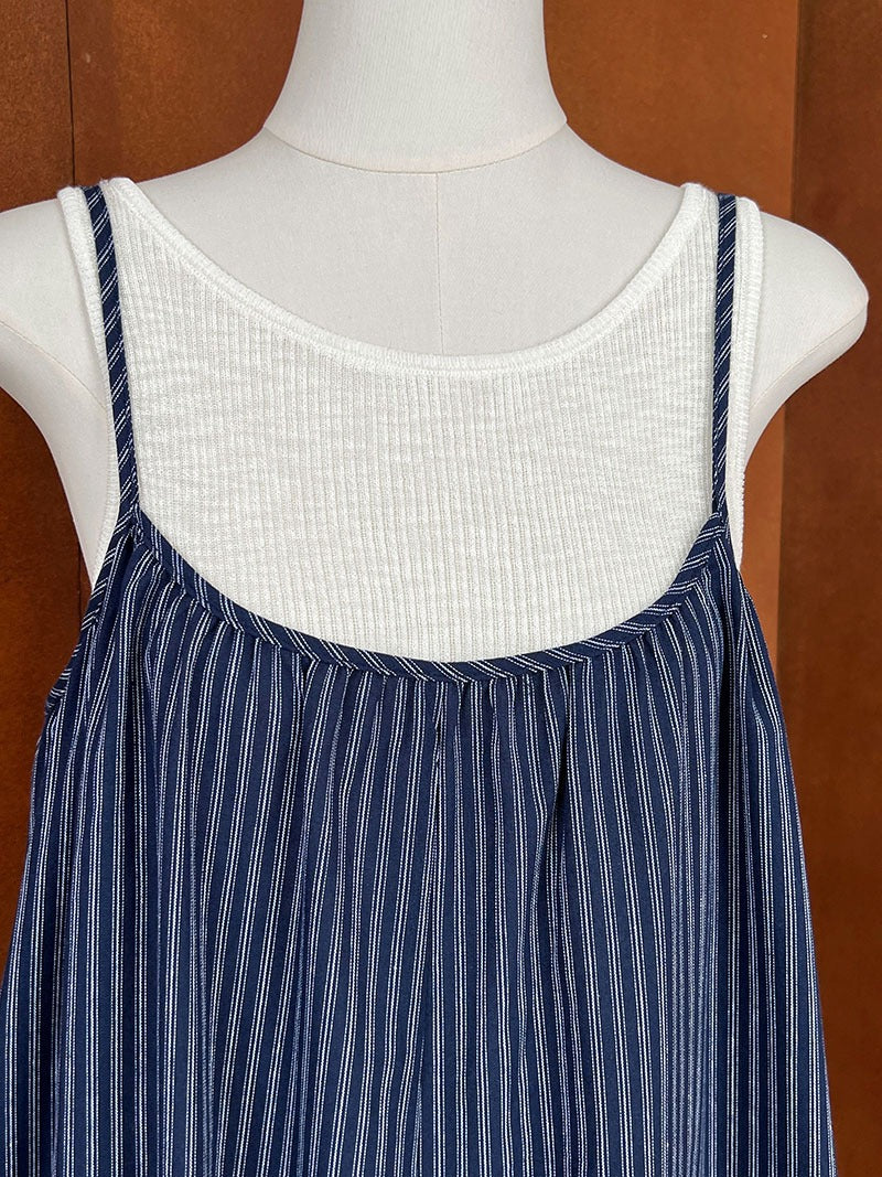 Vintage Blue Striped Loose Causal Overalls