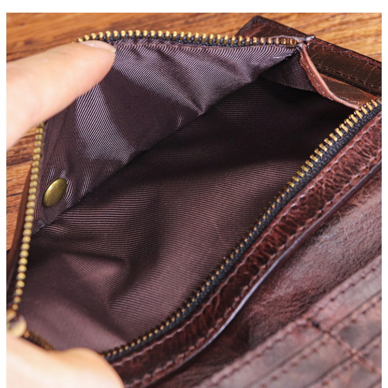 Men's Vintage Genuine Leather Wallet - Handmade Large Capacity Cowhide Money Clip