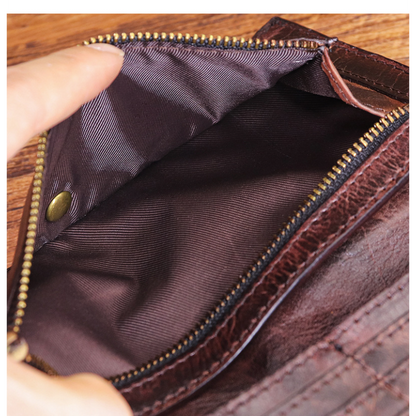 Men's Vintage Genuine Leather Wallet - Handmade Large Capacity Cowhide Money Clip