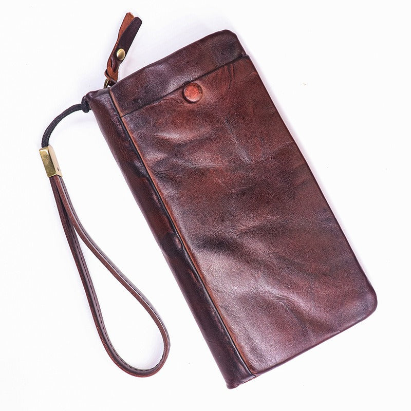 Men's Vintage Genuine Leather Wallet - Handmade Large Capacity Cowhide Money Clip