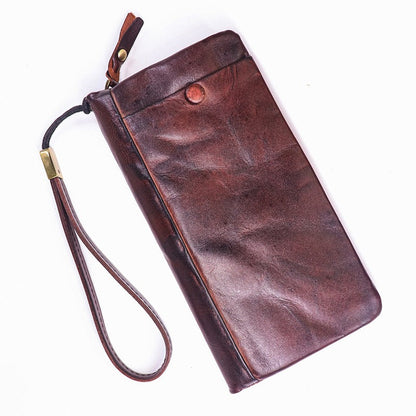 Men's Vintage Genuine Leather Wallet - Handmade Large Capacity Cowhide Money Clip