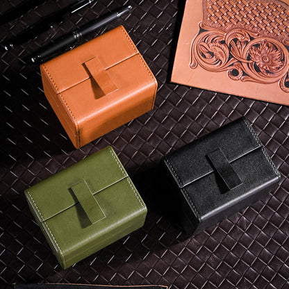 Double door watch box leather anti-fall square portable watch box