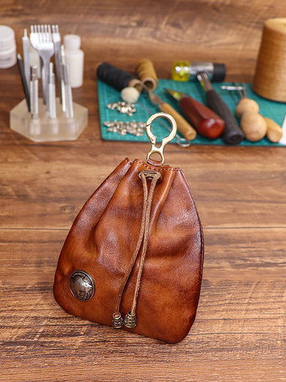 Simple Retro Genuine Leather Coin Purse, Key Pouch, Card Holder, and Storage Bag