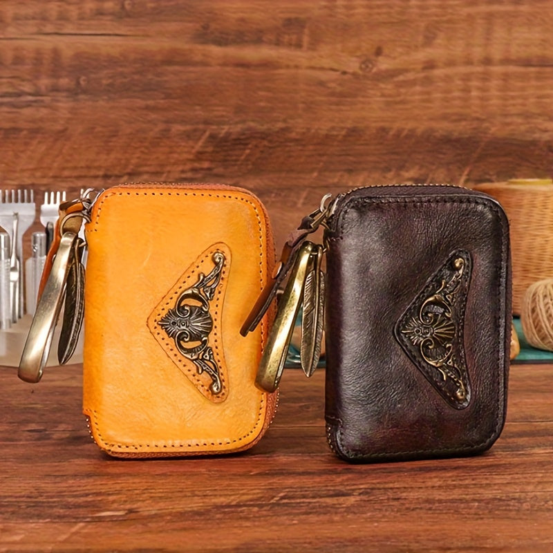 Vintage Leather Key Pouch Also Serves As a Coin And Card Holder