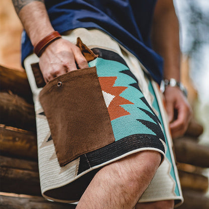 Retro Navajo knitted shorts Hawaiian ethnic style beach five-point pants