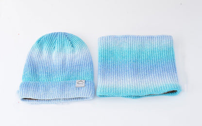 Gradient Color Thickened Knit Cap Two-piece Set