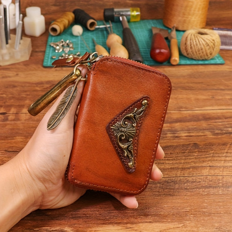 Vintage Leather Key Pouch Also Serves As a Coin And Card Holder