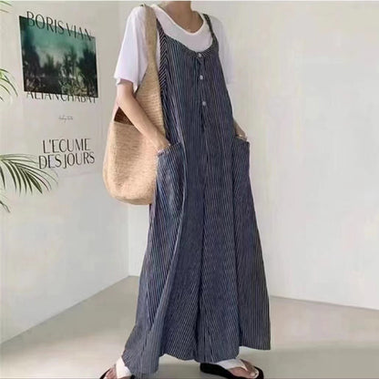 Vintage Striped Loose Causal Overalls